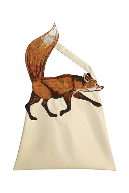 Fox Embroidery PU Leather Tote Bag B3377