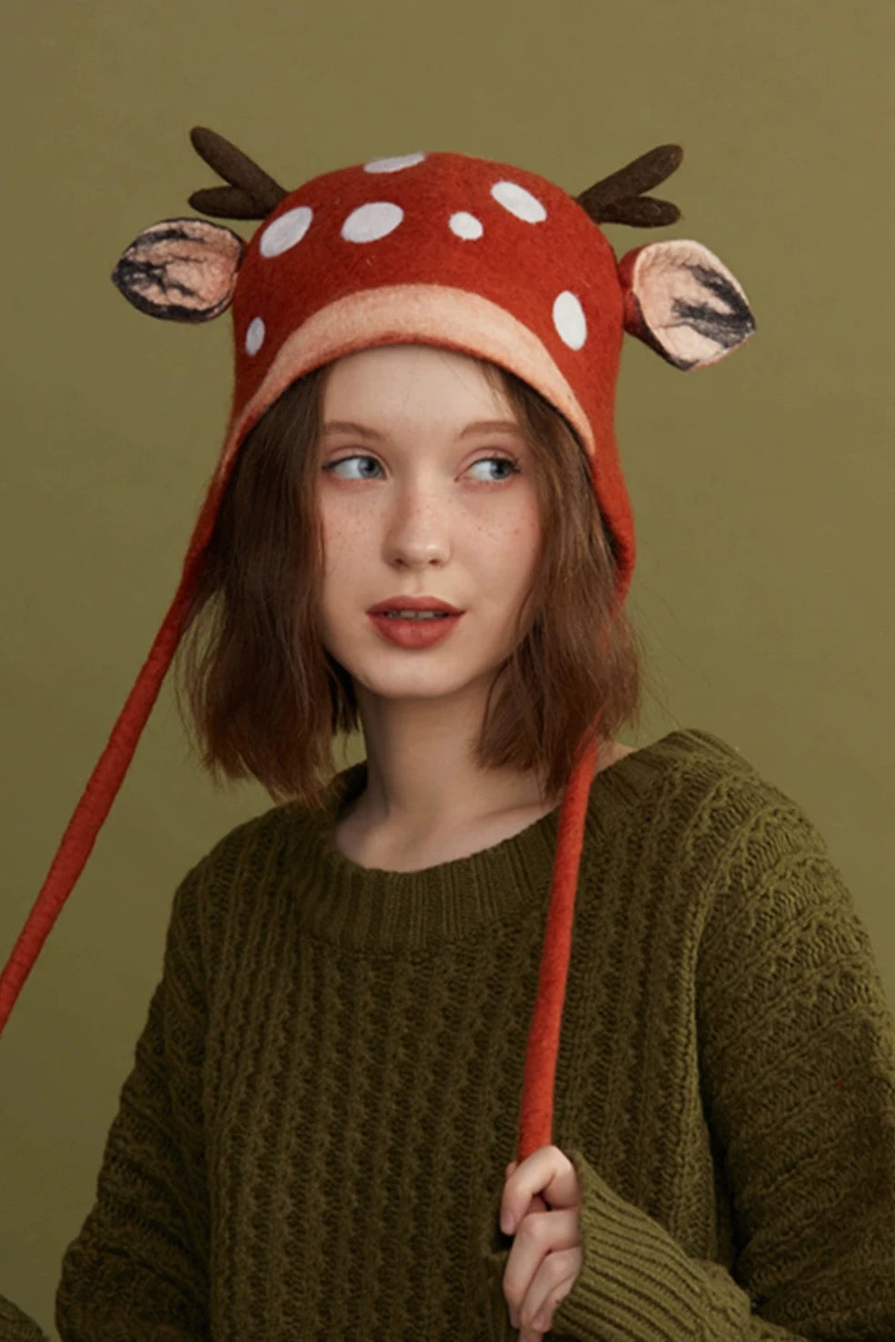 Handmade wet felt deer antler and ear hat B3388 