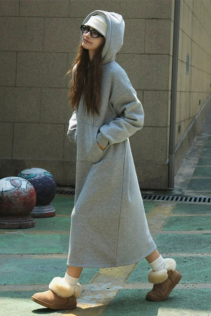 Hooded loose sweatshirt dress B3354