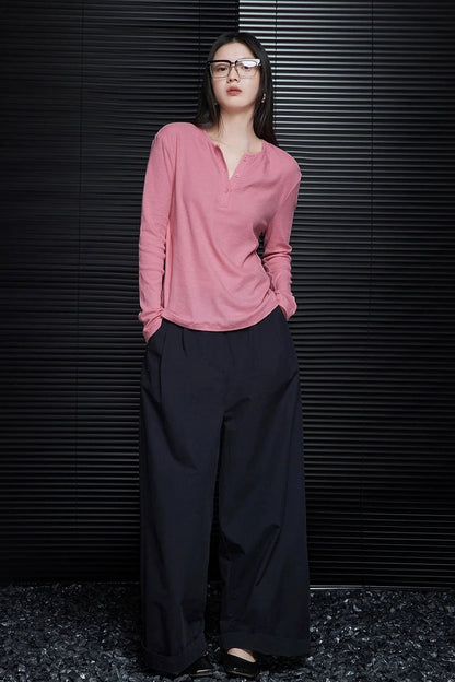 Pink slim knit long sleeve T-shirt B3306