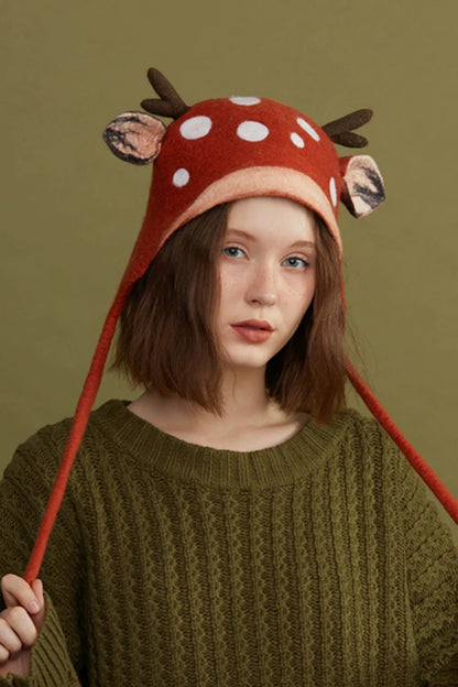 Handmade wet felt deer antler and ear hat B3388 