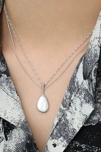 S925 Water Drop Shell Pendant Necklace B3186