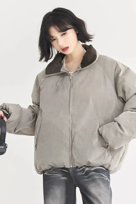 Plain stand-up collar padded loose jacket B3501