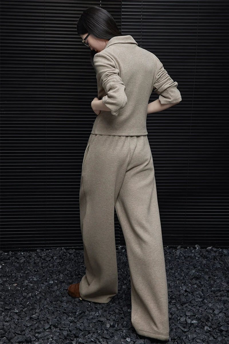 Oatmeal color brushed sweat wide pants B3430