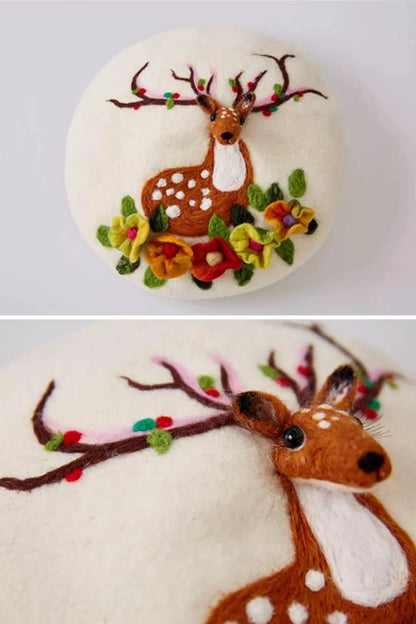 Handmade wool felt deer fairy beret B3386 