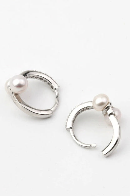 S925 minimalist pearl hoop earrings B3189