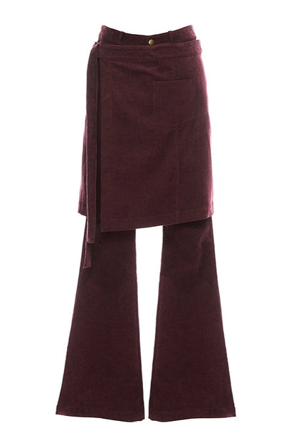 Burgundy corduroy pants with removable skirt B3596