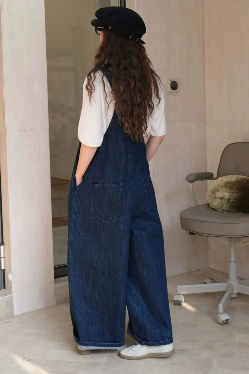 Retro wide leg denim overalls B3355