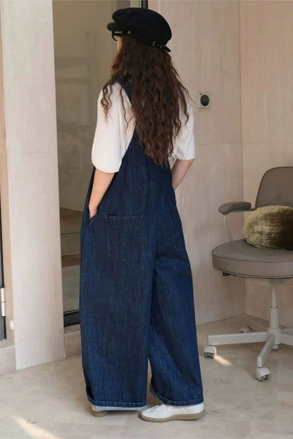 Retro wide leg denim overalls B3355