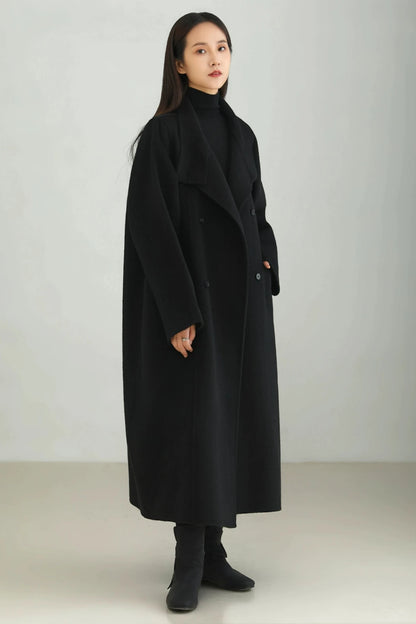 Wool stand-up collar long coat B3449