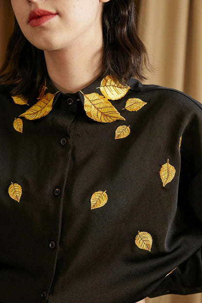 Gold leaf embroidered bad sleeve blouse B3369