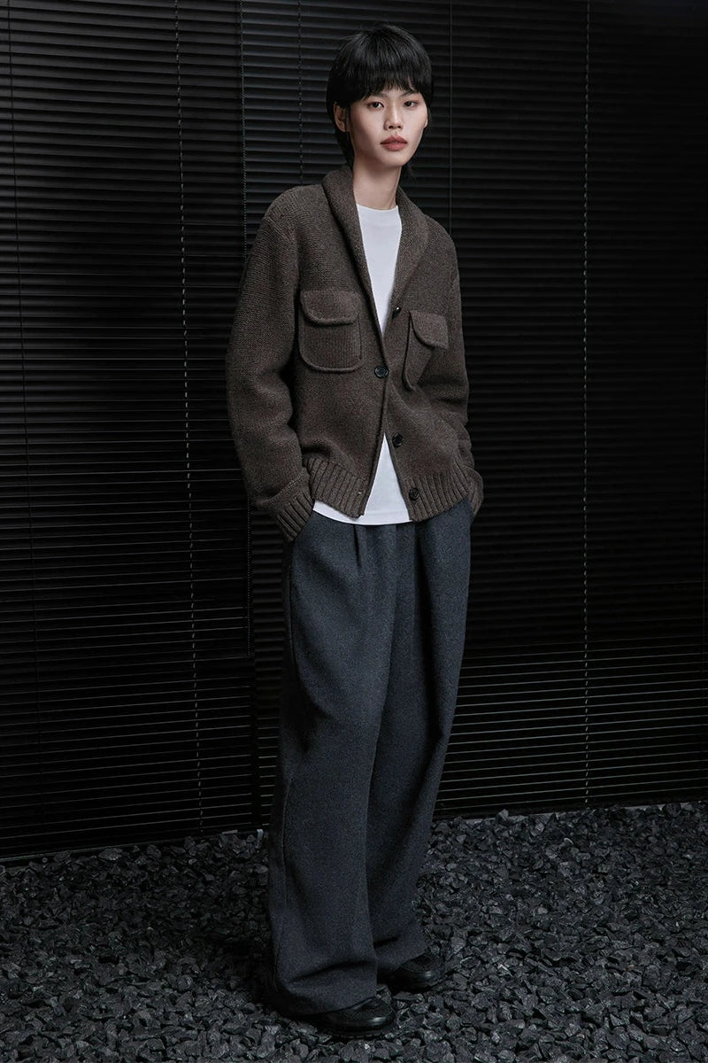 Gray knit wool loose wide pants B3436