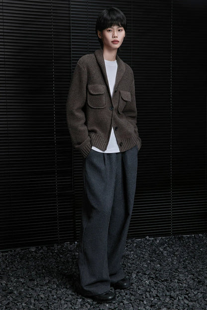 Gray knit wool loose wide pants B3436