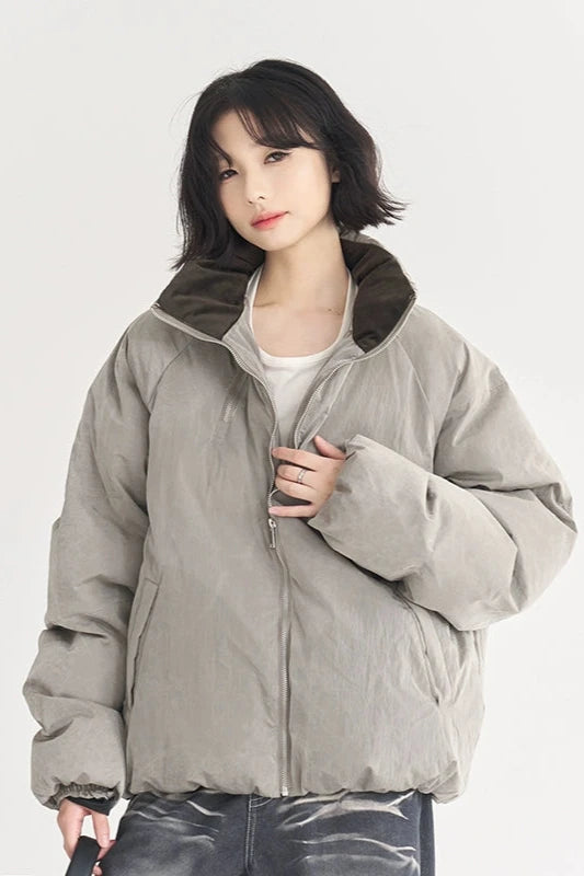 Plain stand-up collar padded loose jacket B3501