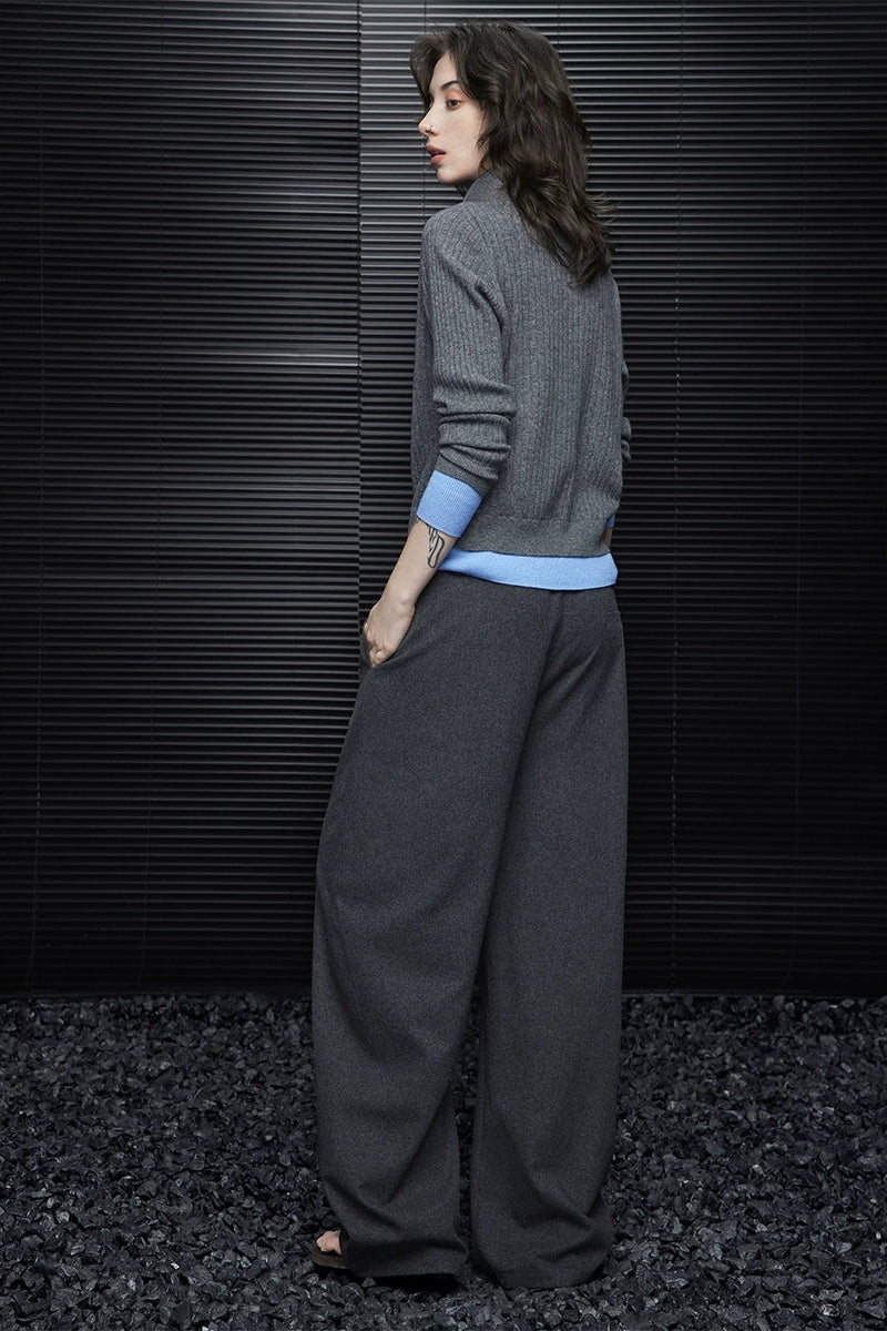 Gray wool blend straight wide loose pants B3568