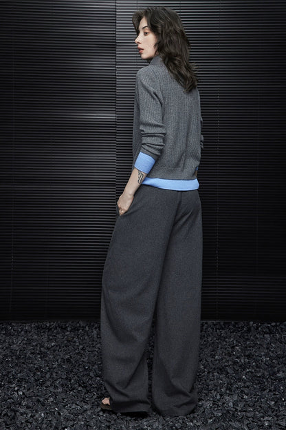 Gray wool blend straight wide loose pants B3568