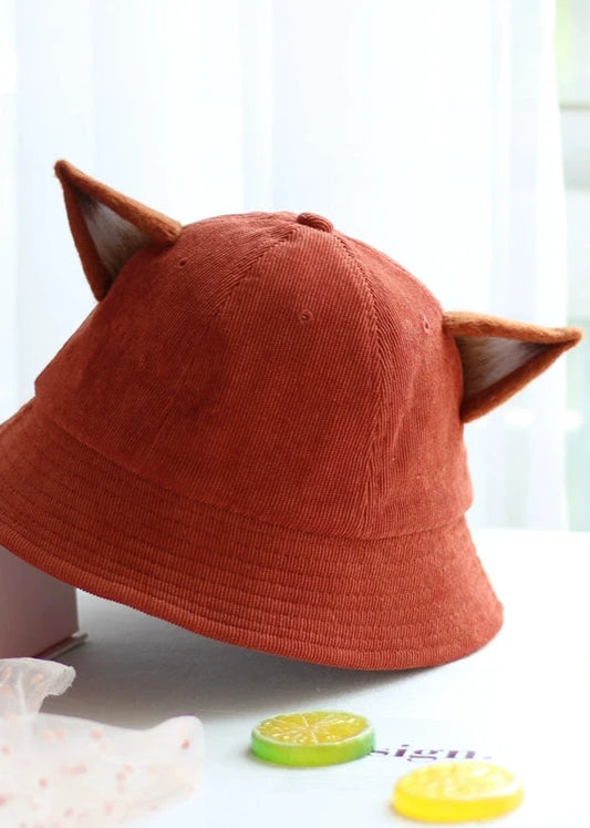 Corduroy Fisher Hat with Felt Fox Ears B3399