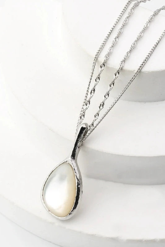 S925 Water Drop Shell Pendant Necklace B3186