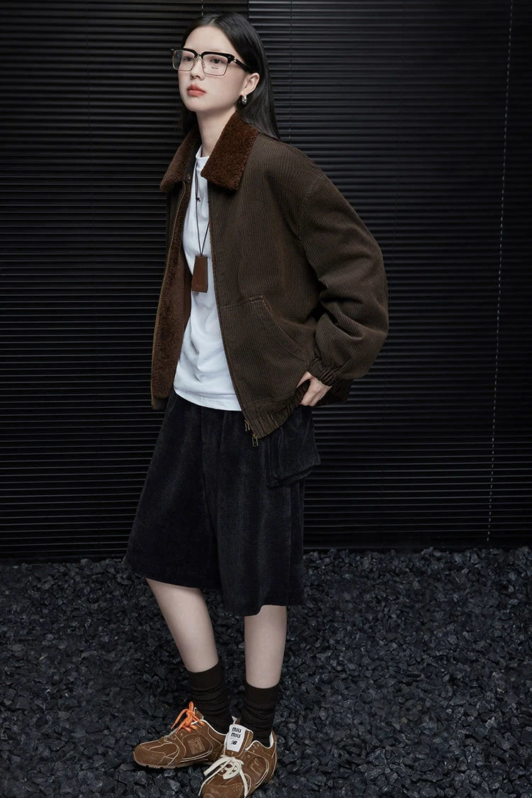 Coffee color corduroy jacket B3437