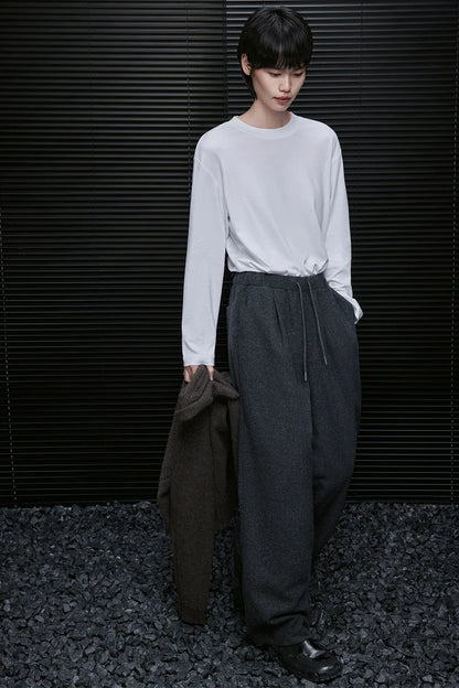 Gray knit wool loose wide pants B3436