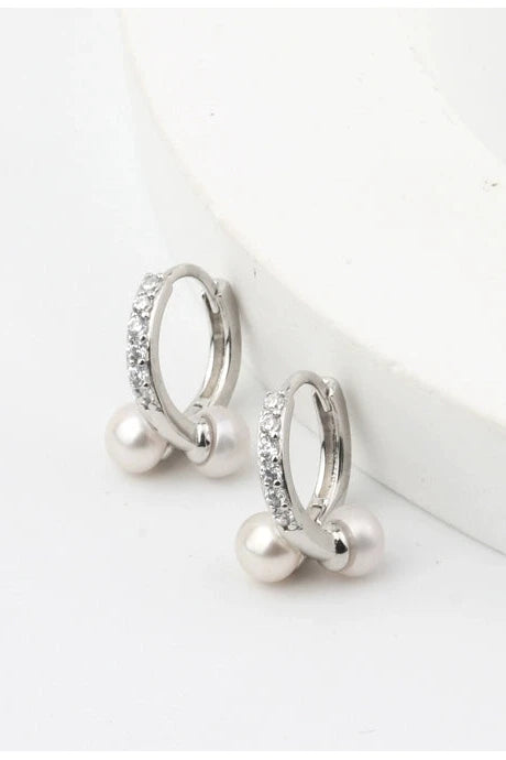 S925 minimalist pearl hoop earrings B3189