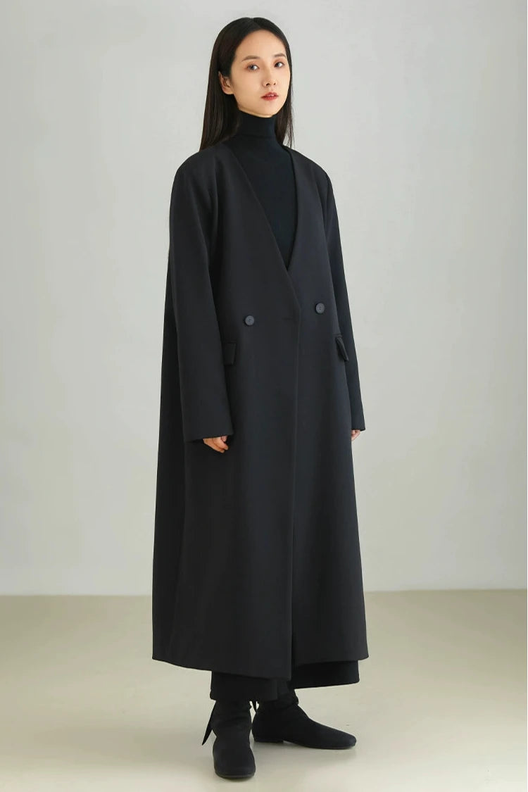 Minimalist V-neck long coat B3448