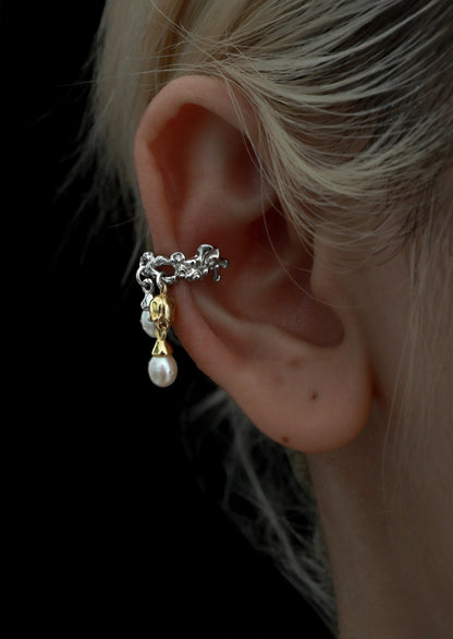 Lily of the valley asymmetrical tassel ear cuff B3058