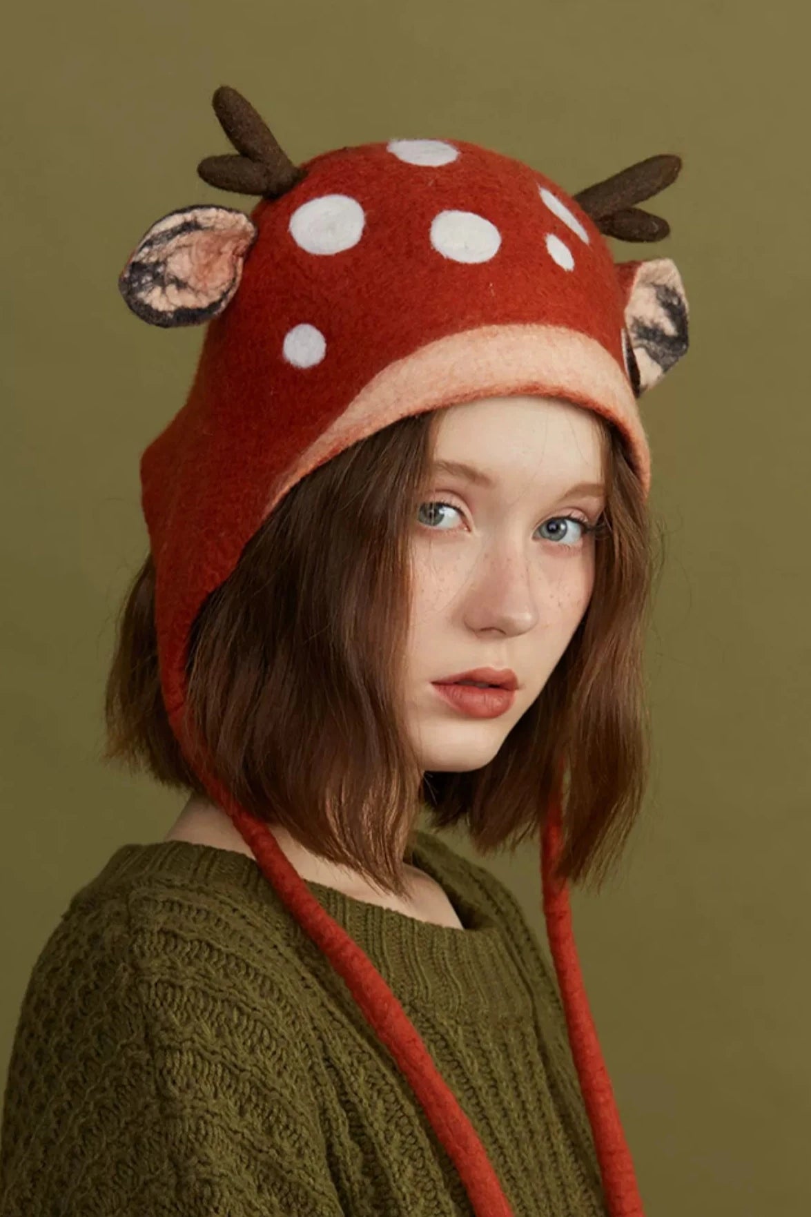 Handmade wet felt deer antler and ear hat B3388 