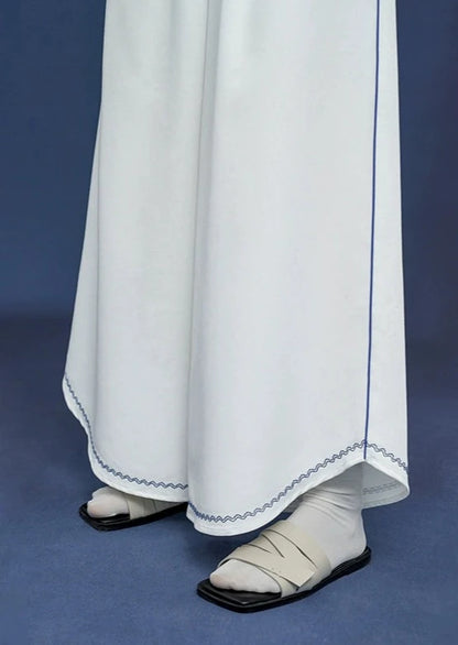 Blue stitch white wide pants B3004