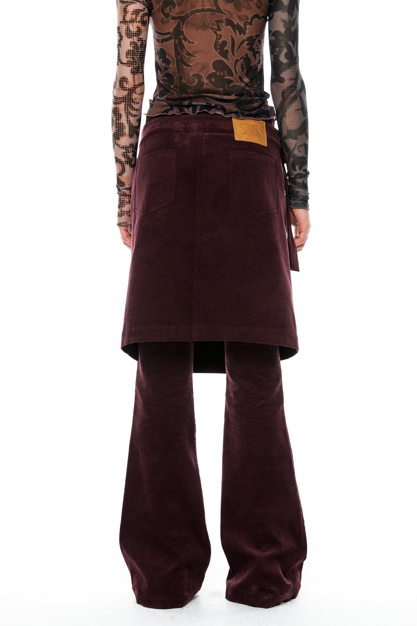 Burgundy corduroy pants with removable skirt B3596