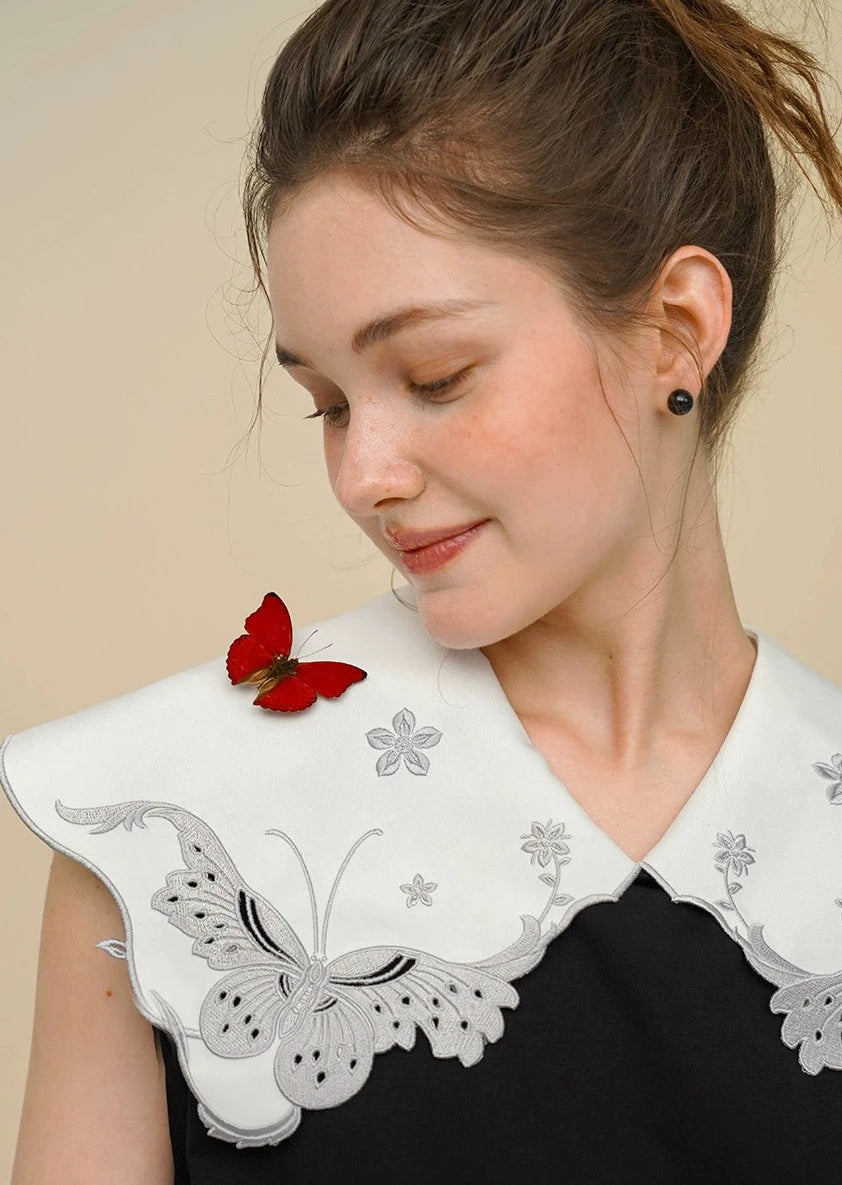 Retro Embroidery Big Lapel Butterfly Blouse B2921