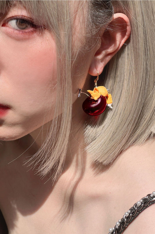 Sleeping Cat Fox Rabbit Cherry Polygon Earrings B1428