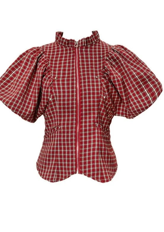 Red Check Palace Retro Flower Shirt B3048