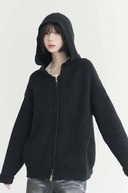 Loose hooded zipper cardigan B3500