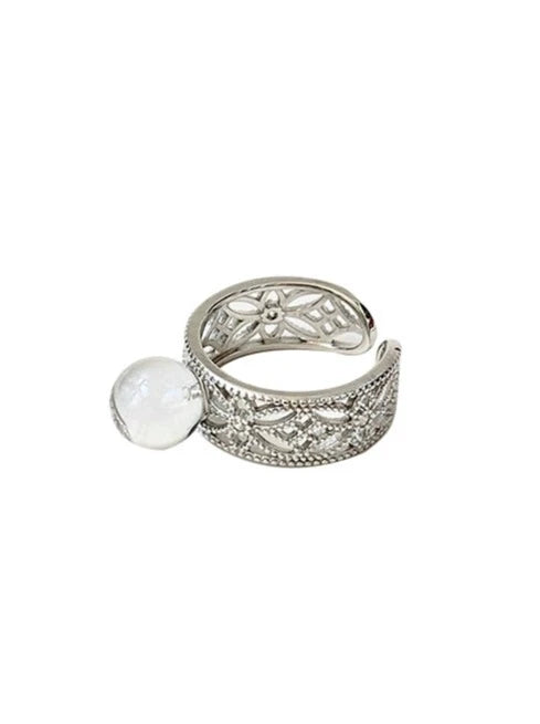 S925 White Crystal Lace Open Ring B2818