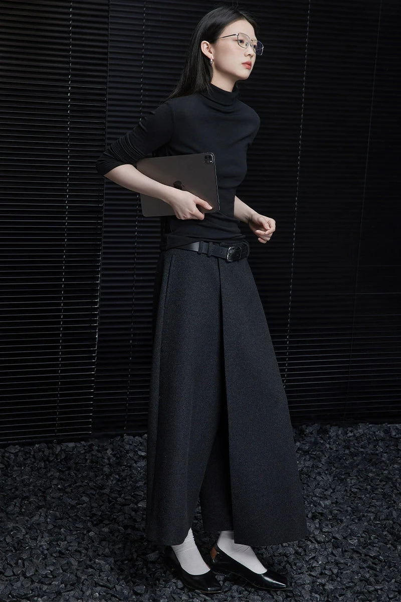 Dark gray wide loose culottes B3432