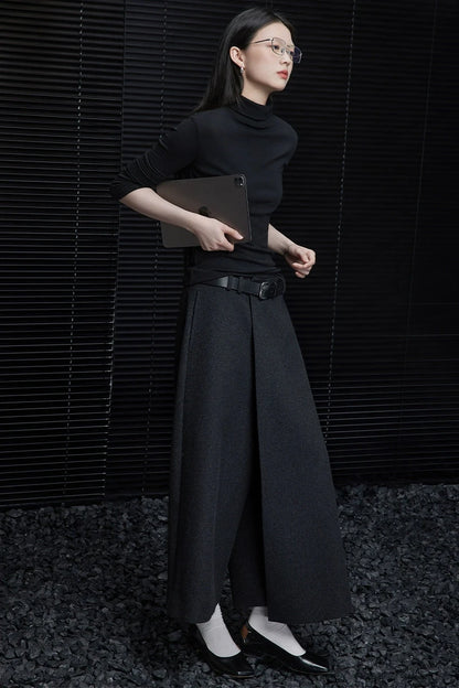 Dark gray wide loose culottes B3432