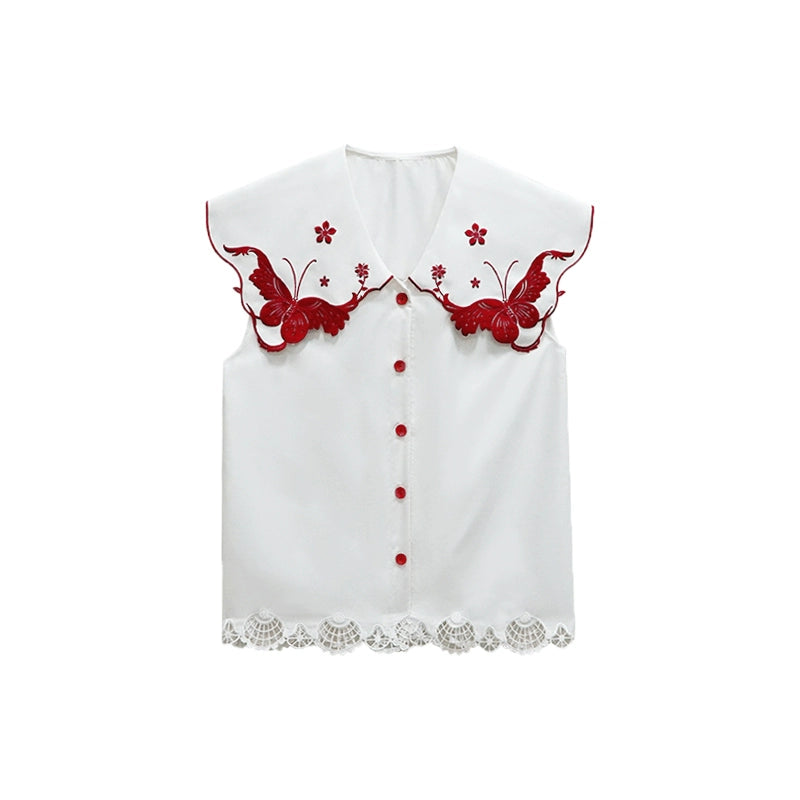 Retro Embroidery Big Lapel Butterfly Blouse B2921