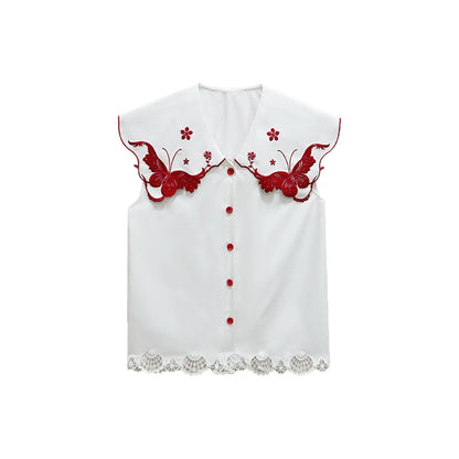 Retro Embroidery Big Lapel Butterfly Blouse B2921