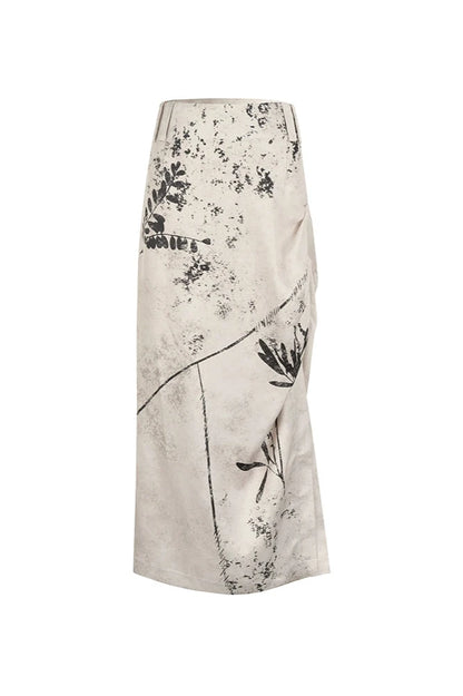 Botanical print satin light skirt B3221