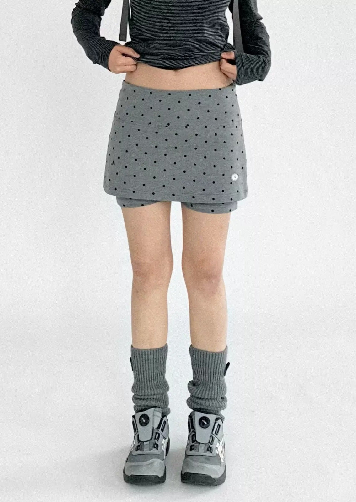 Polka dot stretch fake two-piece skirt B3111