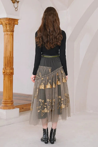 Ambreah hem embroidered tulle skirt B3281