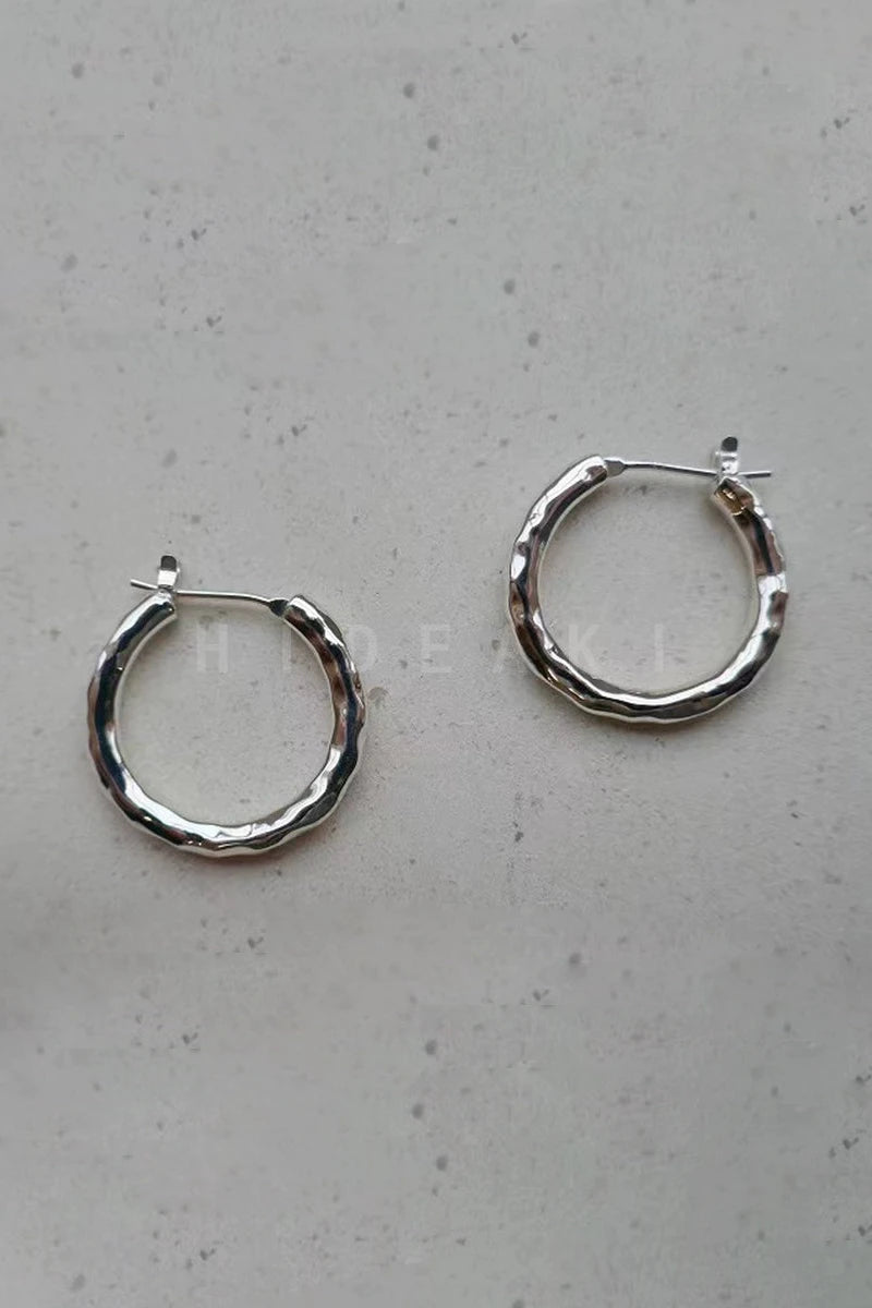 S925 Hammer Texture Hoop Earrings B3445