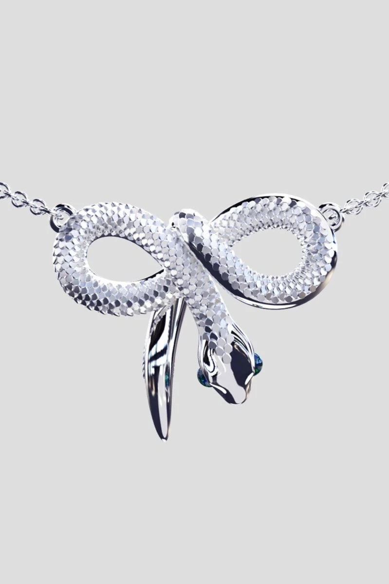 Hollow Lace Snake Cloud Bow Necklace B3560