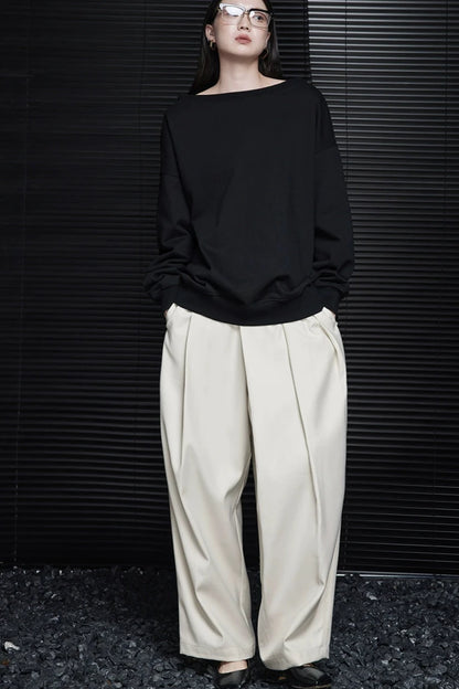 Beige loose wide drape pants B3299