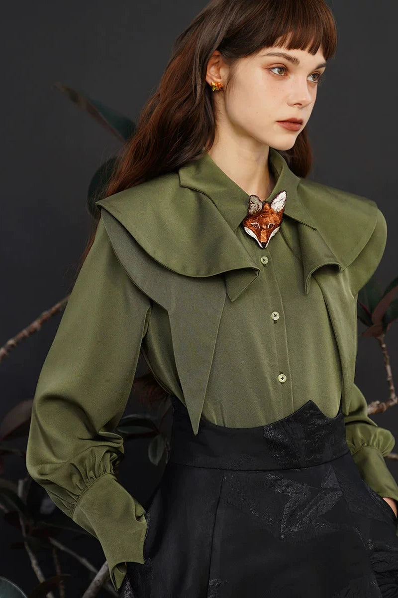 Unique color shiny blouse with cape B3372