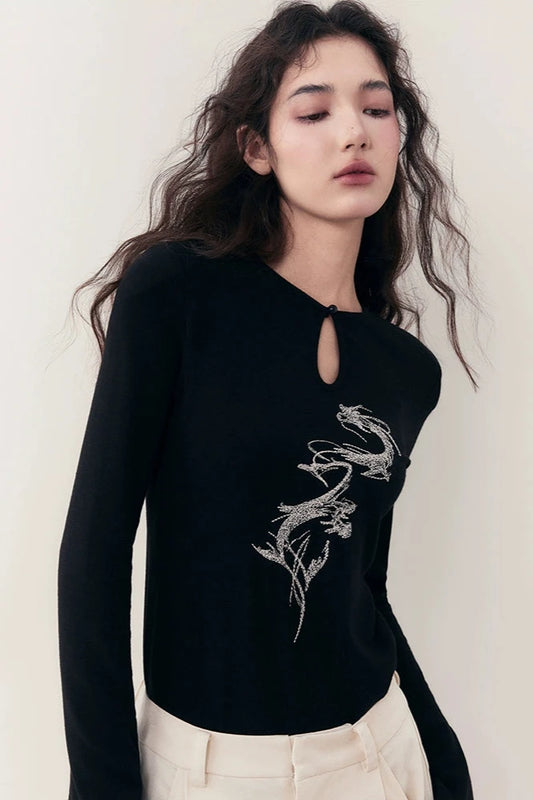 Random Dragon Embroidery Long Sleeve T-Shirt B3226