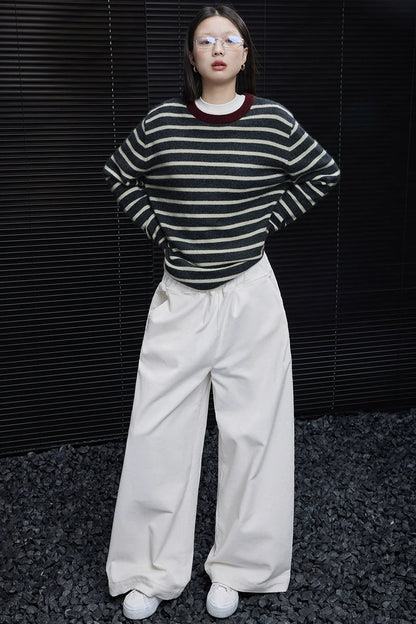 Grey apricot striped wool sweater B3438