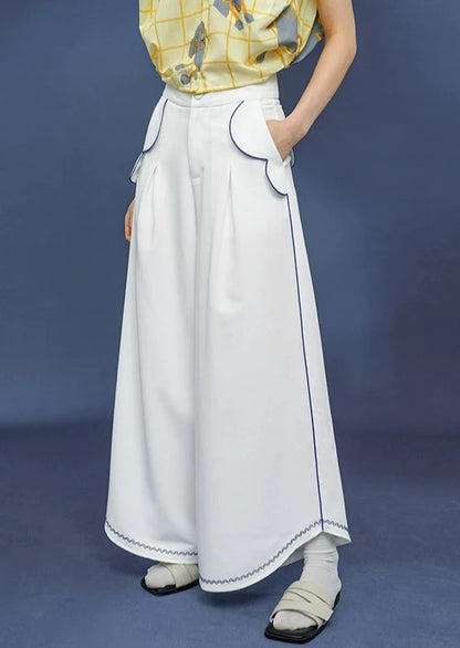 Blue stitch white wide pants B3004