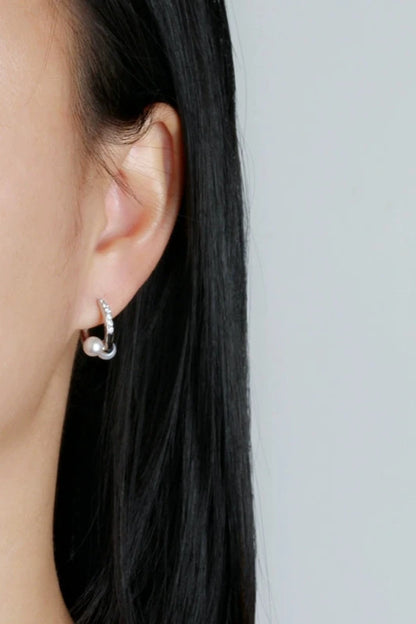 S925 minimalist pearl hoop earrings B3189